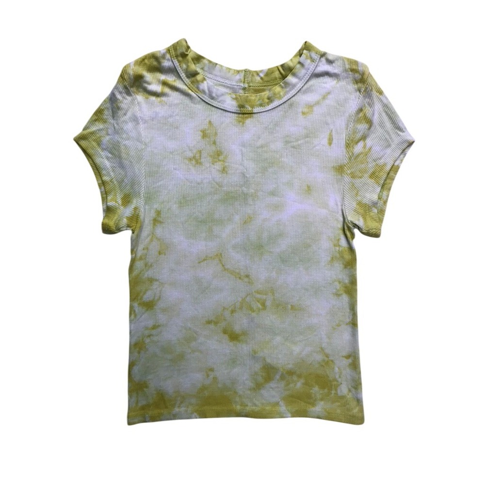 Enza Costa Ribbed T-Shirt Womens Small Lime Ionic Tie Dye Silk Short Sleeve Top